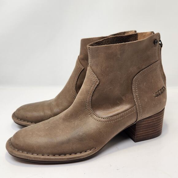 UGG Women Bandara Brown Leather Ankle Boots Booties Size 6.5 Stacked Heel Zipper - Picture 4 of 8